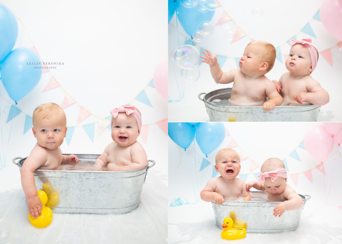 family photos, baby portraits, Wilmington NC family photographer, Smash Cake, Bubble Bath, Twins Birthday