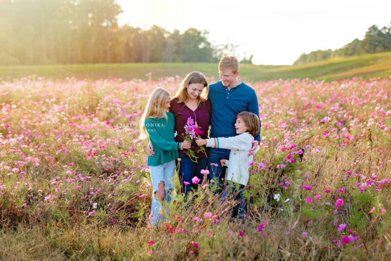 wilmington nc, spring family portraits, family photographer, flower field, NC family photography