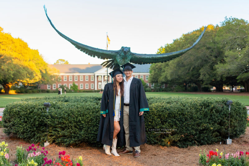 UNCW, graduation portraits, grad, cap and gown session, college graduation, University of North Carolina at Wilmington, ILM, Wilmington NC, couple graduation