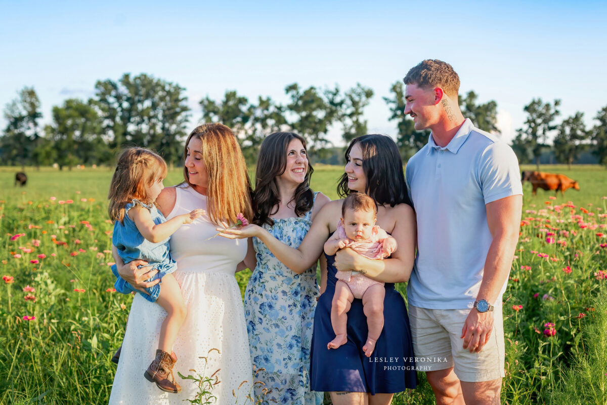 family photographer, north carolina, flower field portraits, generational family session